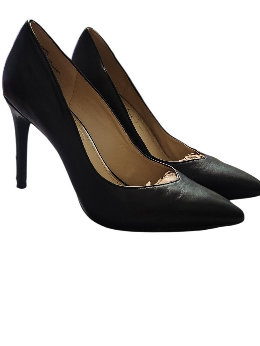 Jessica Simpson black leather pointed-toe stiletto pumps Size 6 1/2